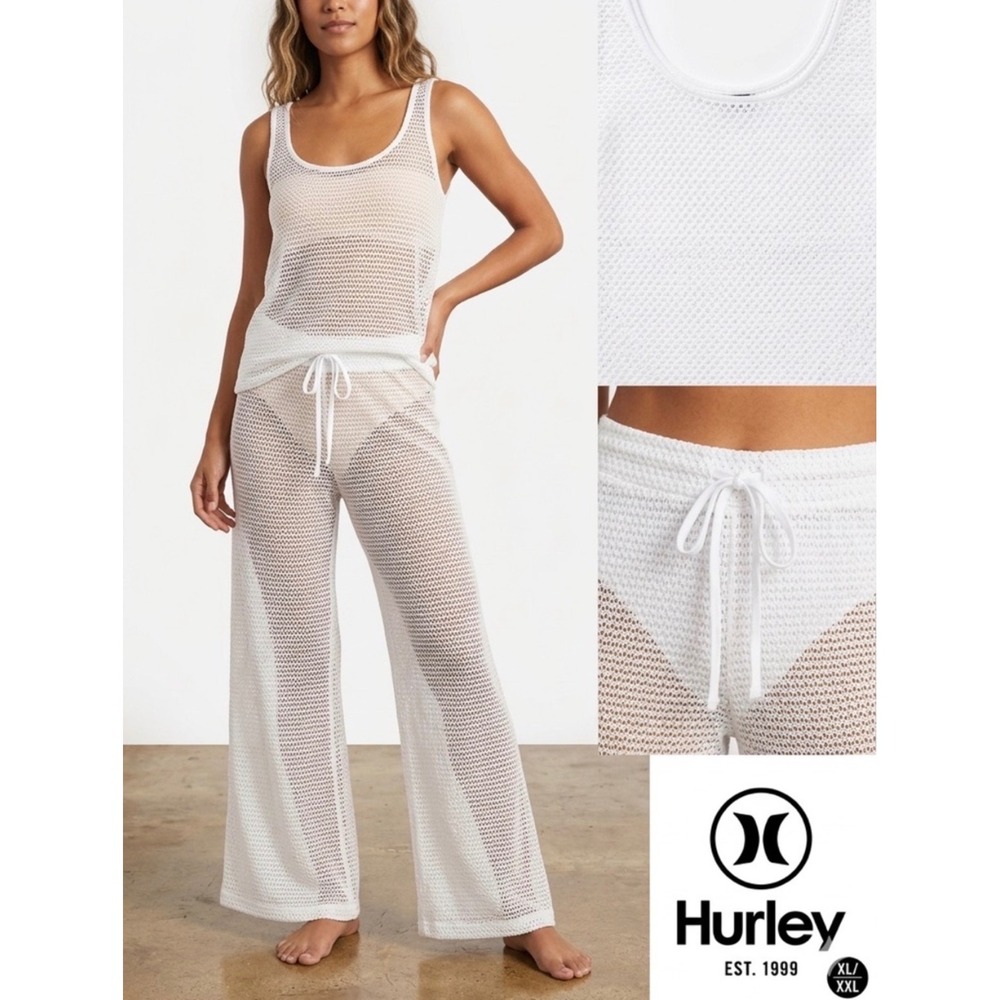 Hurley Womens 2-Piece Crochet Cover-Up Set White Tank and Pants XL/XXL NEW